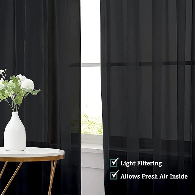 Chyhomenyc Extra Long Black Sheer Curtains 144 inch 2 Panels Set, Translucent - Image 8