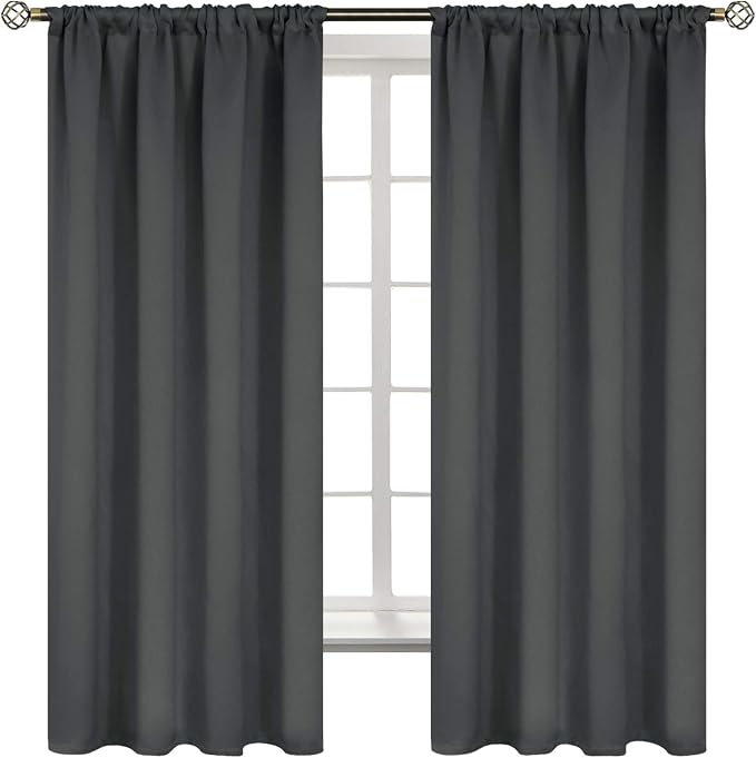 BGment Pocket Bedroom Curtains 63 Inch Long Dark Grey, Room Darkening Thermal by BGment