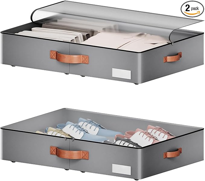 Under bed Storage With Wheels, Low profile 5.5 inches Height Storage Bins by leatherspaces