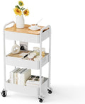 3 Tier Rolling Cart with Table top, Metal Rolling Utility Cart on Wheels by Johgee