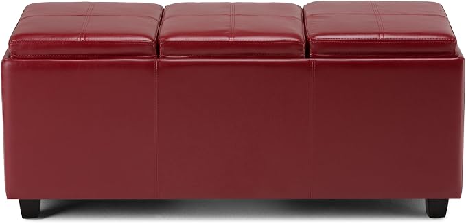 SIMPLIHOME Avalon 42 inch Wide Contemporary Rectangle Storage Ottoman in Red - Image 8