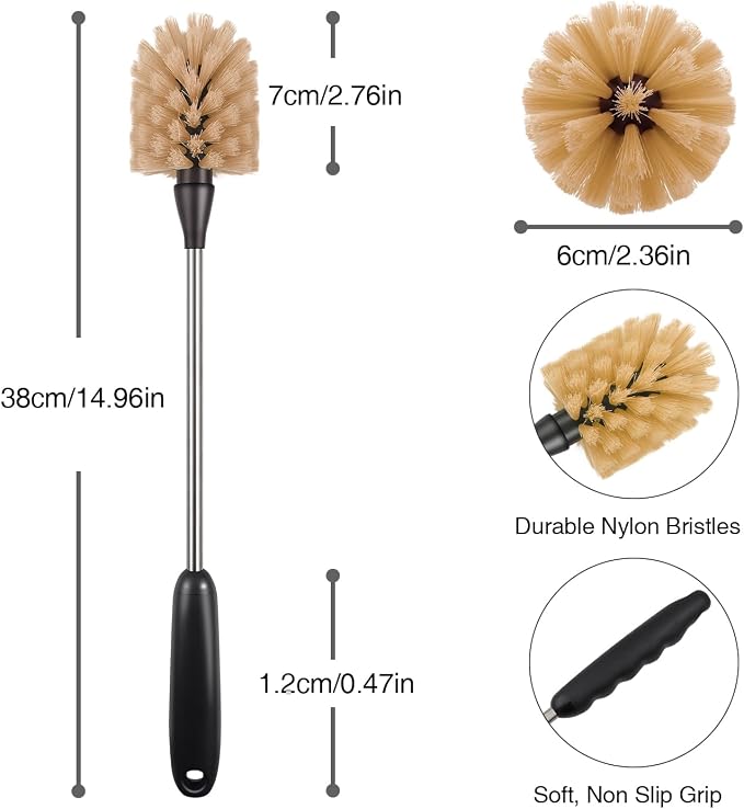 2 Pack Water Bottle Brush, 15-inch Long Handle Cleaning Brush, Kitchen Scrubber - Image 3