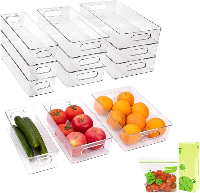 9 Pack Refrigerator Organizer Bins, 3 Sizes Clear Pantry Storage by ZHOHO+TANT