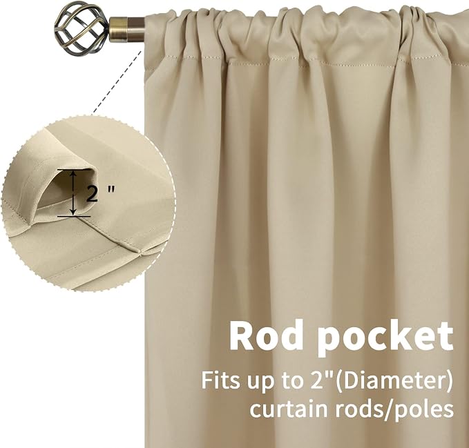 BGment Beige Blackout Curtains 72 Inches Length - Image 4