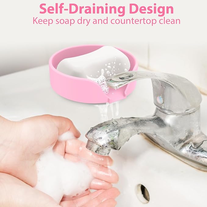 Self Draining Soap Dish, Silicone Suction Cup Soap Holder Tray Savers Container - Image 5