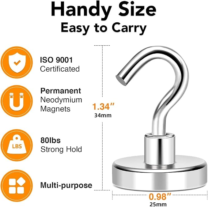 MIKEDE Magnetic Hooks, 80Lbs+ Heavy Duty Magnetic Hooks - Image 4