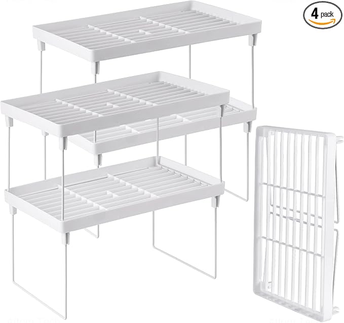 NiHome 4-Pack Stackable Plastic Kitchen Storage Shelf Foldable Rack by NiHome