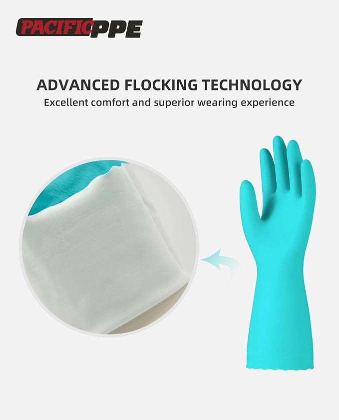 PACIFIC PPE 4 Pairs Reusable Dishwashing Cleaning Gloves, Cotton Liner - Image 2