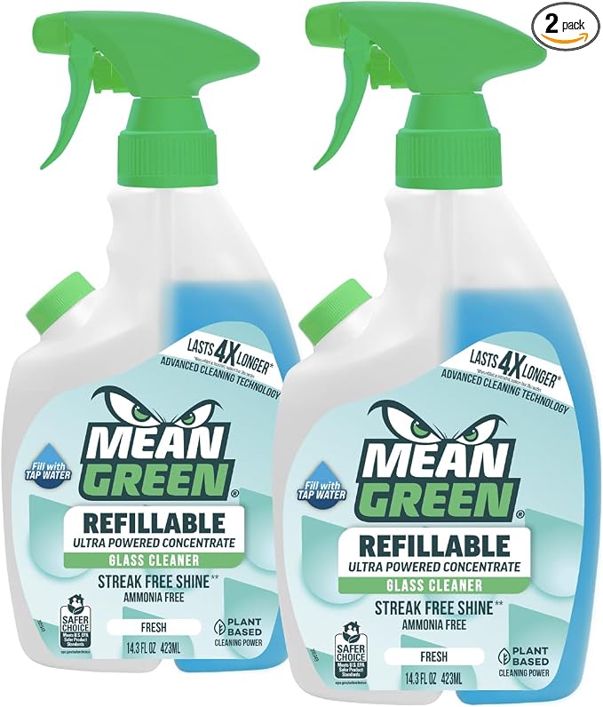 Mean Green Refillable Ultra Powered CONCENTRATE Glass Cleaner, 14.3 Ounce 2-Pack by MeanGreen