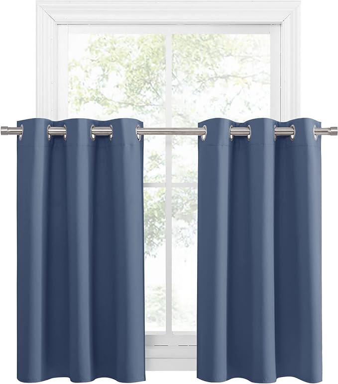 PONY DANCE Stone Blue Kitchen Curtains 36 inch Long by PONYDANCE