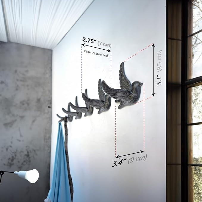 Ambipolar 5-Pack Bird Flying Style Coat Hooks, Vintage Black Hooks - Image 4