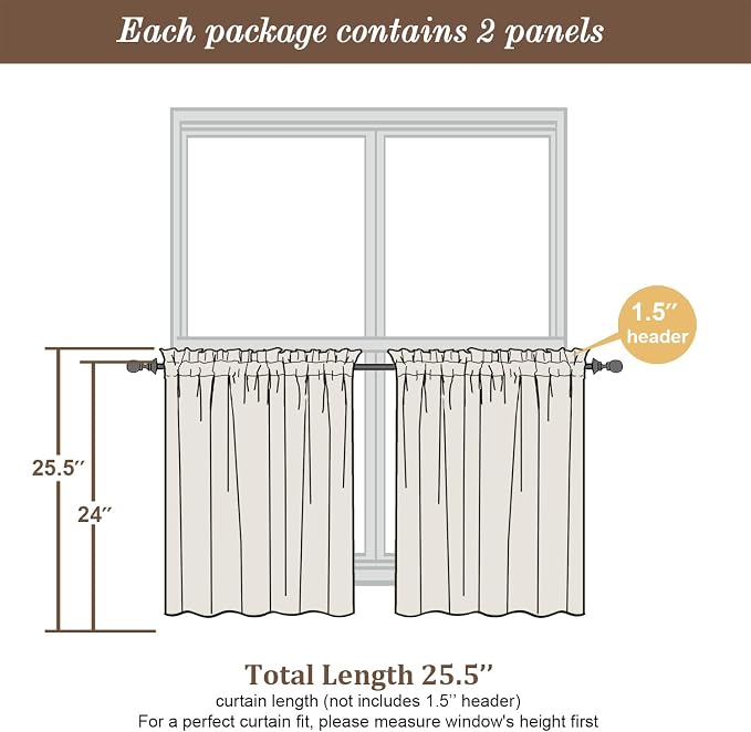 Chyhomenyc Sheer Curtains Tiers 2 Pieces Set, Light Filtering Small Curtains 24 - Image 4