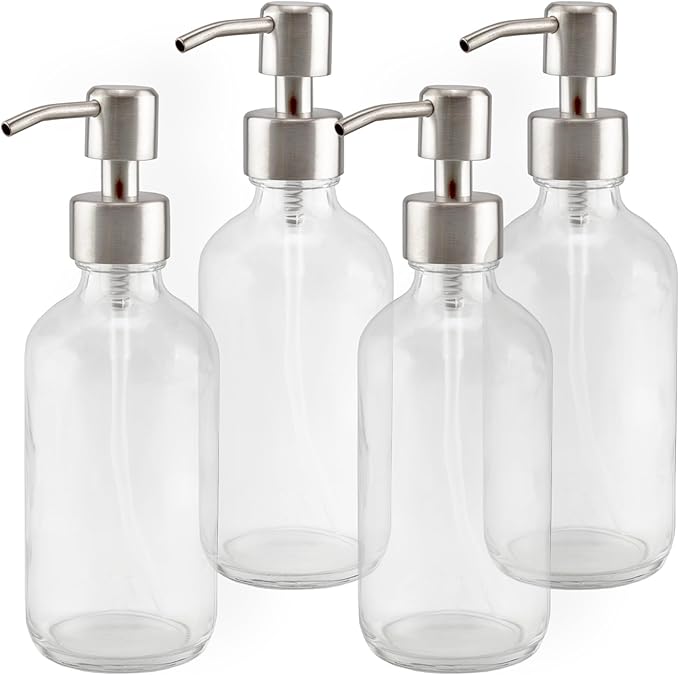 Cornucopia Brands 8-Ounce Clear Glass Boston Round Bottles w/Stainless Steel by CornucopiaBrands