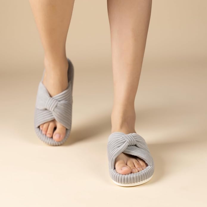 Chantomoo Slippers for Women Memory Foam House Bedroom Corduroy Bow Crossbands - Image 7