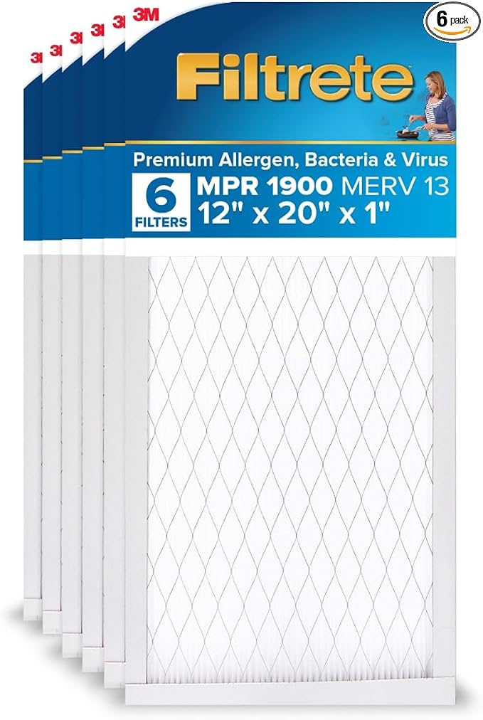 Filtrete 12x20x1 AC Furnace Air Filter, MERV 13, MPR 1900, Premium Allergen by Filtrete