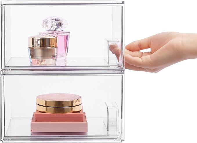 Vtopmart 12 Pack Clear Small Stackable Storage Drawers, Acrylic Bathroom Makeup - Image 8