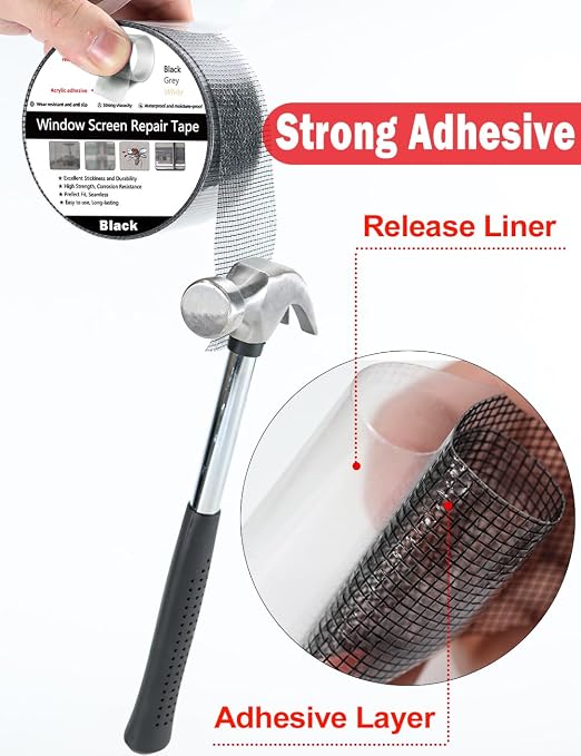 Wohohoho Window Screen Repair Tape, 3 in X 20 FT Black Screen Patch Repair Kit - Image 4