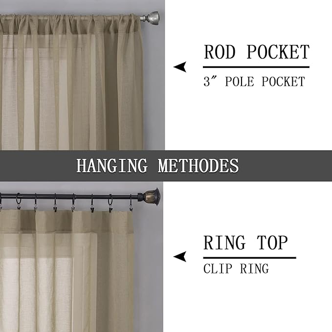 Tollpiz Short Sheer Curtain Linen Textured Bedroom Curtains Sheer Light - Image 5