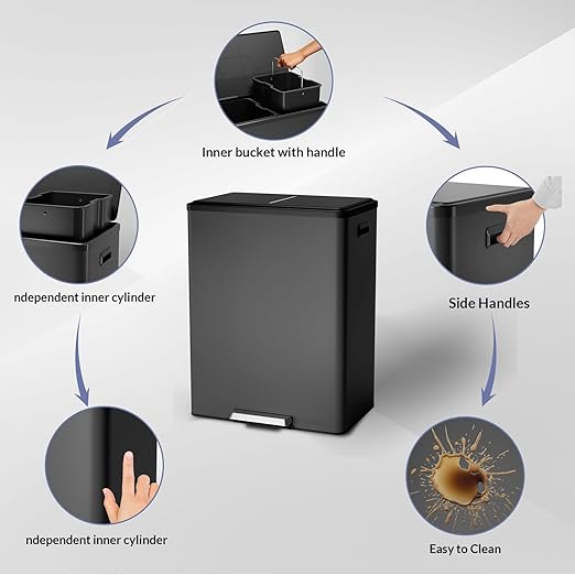 GarveeHome Step Dual Trash Can, 60L/16 Gallon Recycle Bins - Image 6