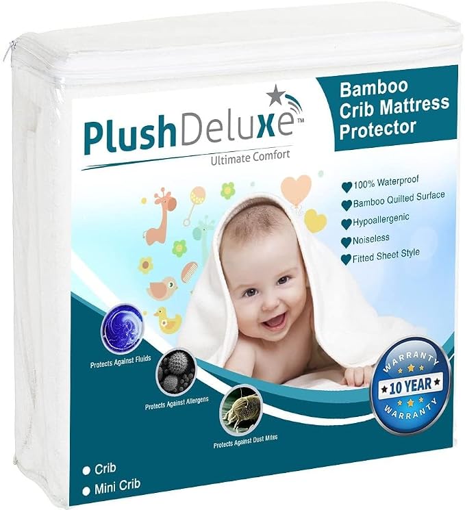 Crib Mattress Protector 100% Waterproof, Noiseless – Viscose Made from Quilted by PlushDeluxe