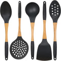Beille 5pc Dark Grey Nylon Wooden Kitchen Utensils by BEILLE