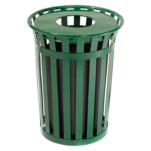 Global Industrial 36 Gallon Outdoor Slatted Steel Round Trash Can by GlobalIndustrial