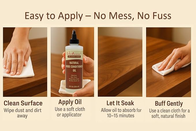 Verdana Natural Wood Conditioner Oil – 8 fl oz – Odorless, Non-Toxic Coconut - Image 4