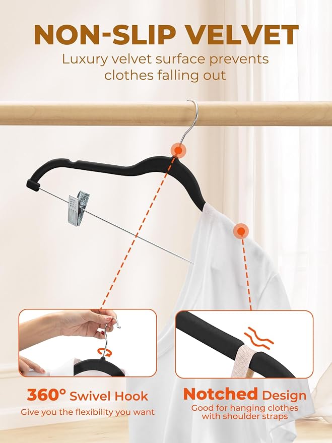 HOUSE DAY Velvet Skirt Hangers 12 Pack, Space Saving Slim Shorts Hanger - Image 7