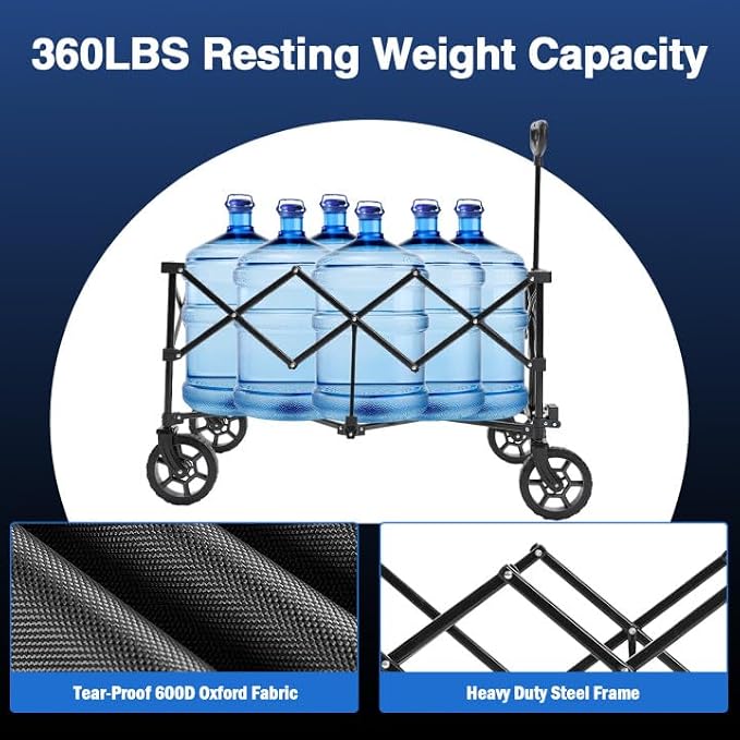 Moon Lence Large Collapsible Folding Wagon Cart Heavy Duty Folding Garden - Image 7