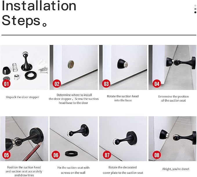 YAGU Door Stopper 4 Pack Magnetic Door Stops, Zinc Alloy Matte Black Door Catch - Image 6