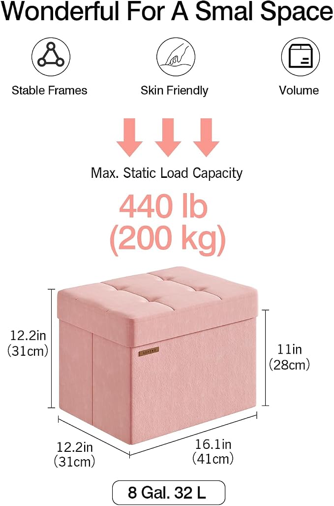 Folding Storage Ottoman, Velvet Storage Bench, Foot Stool, - Image 2
