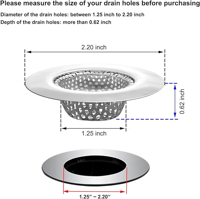 1.25" Small Drain Strainer, Sink Drain Hair Catcher, Bathroom Sink Strainer - Image 2