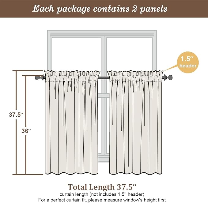 Chyhomenyc Sheer Curtains 36 inch Length 2 Panels, Light Filtering Voile Rod - Image 4