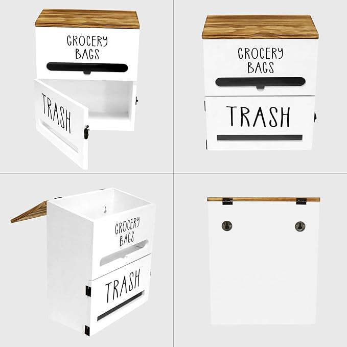 2 in 1 Trash Bag Dispenser, Double Wall Mounted, Wood Trash Bag Holder - Image 6