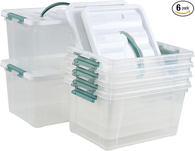 6-Pack Clear Latch Storage Box, 14 L Plastic Storage Bin by Qskely