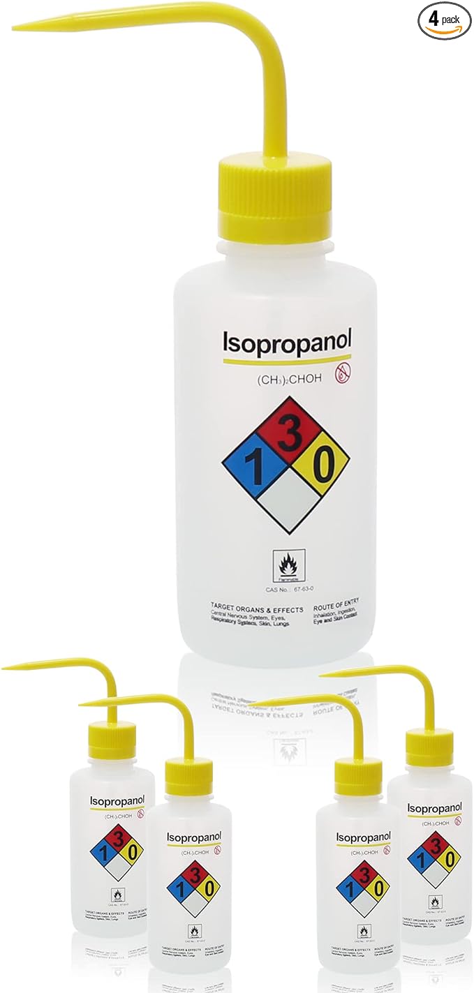 4pcs of Isopropanol Wash Bottles, Narrow Mouth, Self-Venting Safety Wash Bottles by LABINVO