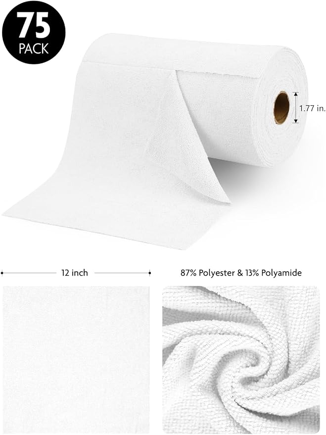 Fantasticlean Microfiber Cleaning Cloth Roll -75 Pack, Tear Away Microfiber - Image 7