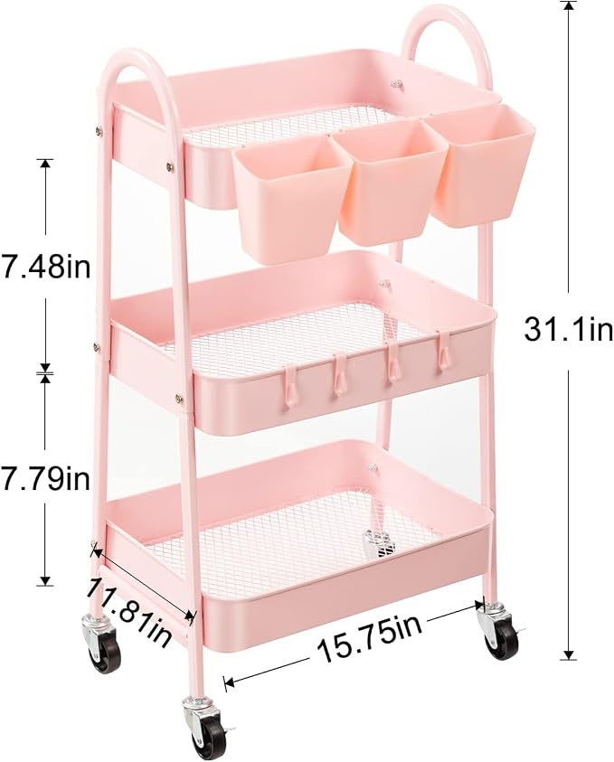 Danpinera 3-Tier Rolling Cart, Metal Storage Cart - Image 2