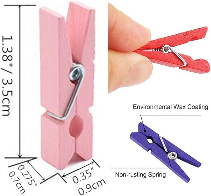DurReus 50 Piece Small Wood Clips Mini Clothespins - Image 3