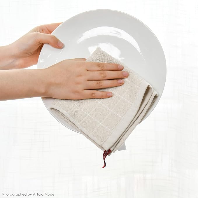 Artoid Mode Checkered Designed Cotton Beige Grey Terry Kitchen Dish Cloths - Image 6