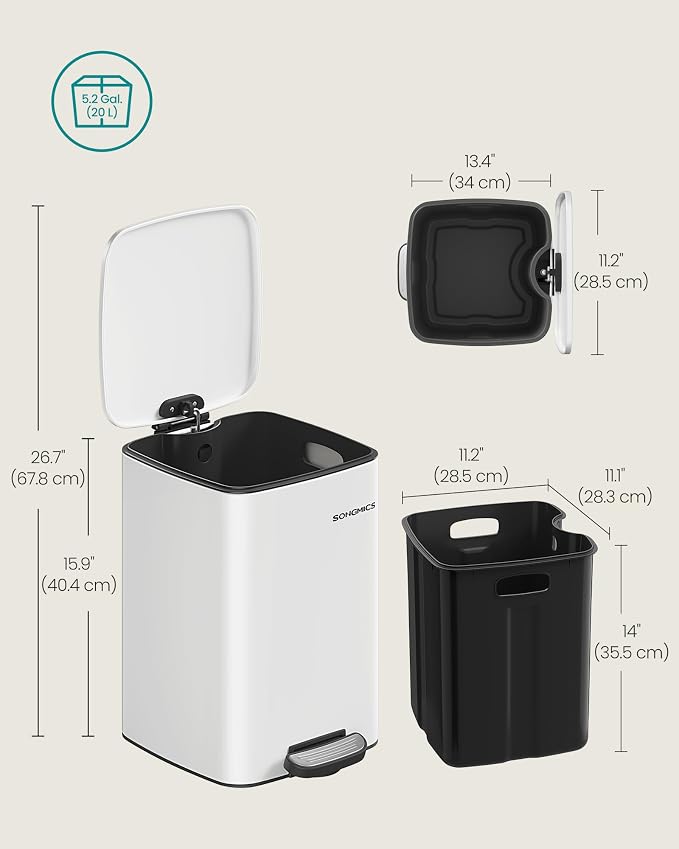 SONGMICS Kitchen Trash Can, 5.2-Gallon Trash Bin, Stainless Steel Garbage Can - Image 7