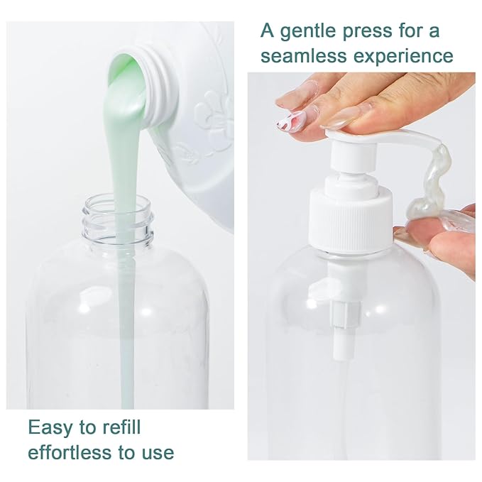 Yebeauty Plastic Pump Bottle, 3 Pack 13.5oz/400ml Stylish Shampoo Bottles - Image 6