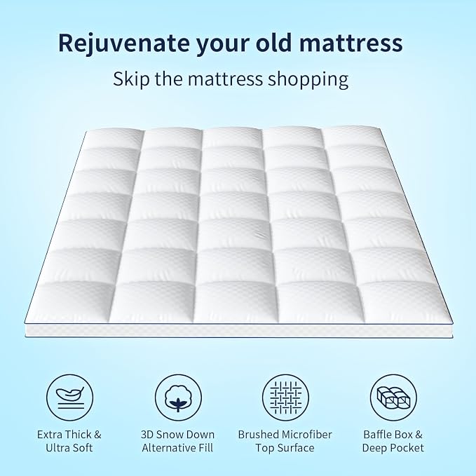 King Mattress Topper Extra Thick Pillowtop Cooling Mattress Topper Plush - Image 3