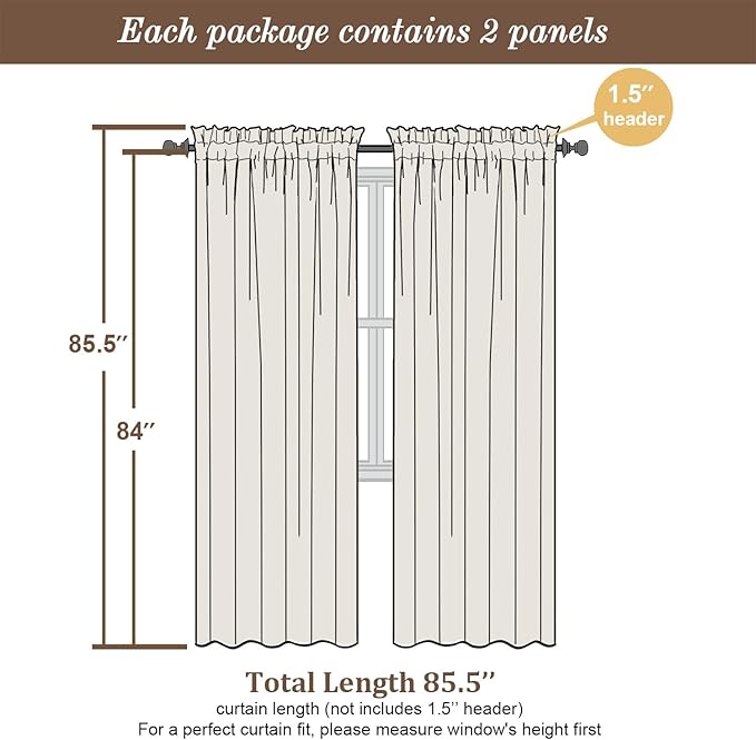 Chyhomenyc Light Blue Sheer Curtains 84 Inch Length 2 Panels, Light Filtering - Image 3