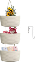 TeoKJ Over the Door Hanging Baskets, 3-Tier Woven Cotton Storage Organizer Bag by TeoKJ