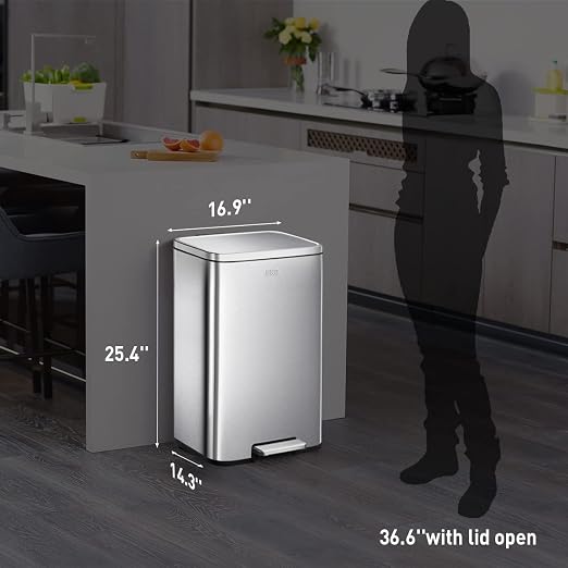 EKO Madison Brushed Stainless 50 Liter/13.2 Gallon Step Trash Can - Image 6