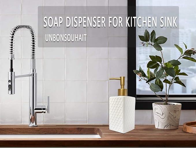 Gold Soap Dispenser for Bathroom, Retro White Square Lotion Dispenser, - Image 4
