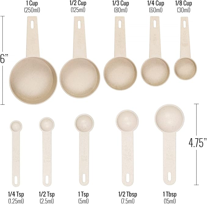 Beille Cream Wheat Straw Measuring Cups Spoons Set Cooking Baking Tools 10pc - Image 3