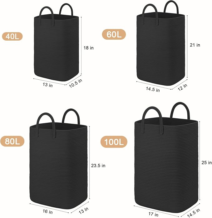 Laundry Basket, Woven Cotton Rope Laundry Hamper, 60L Versatile Storage - Image 3