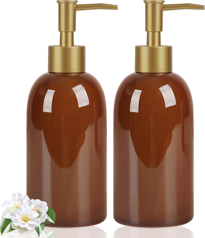 Natheeph 14OZ Ceramic Soap Dispenser Ceramic Soap Pump Dispenser Can Fill Liquid by Natheeph